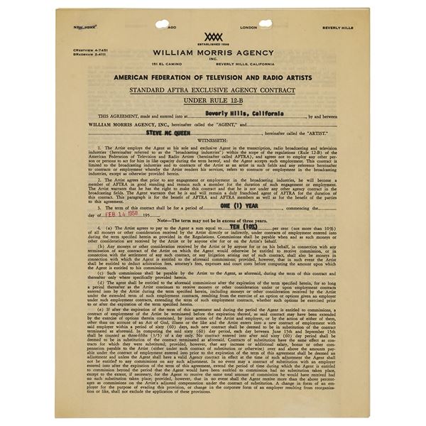 Steve McQueen Document Signed