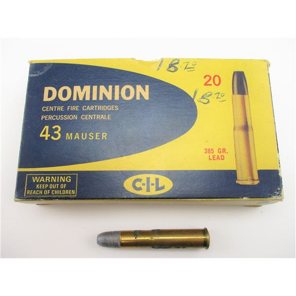 COLLECTIBLE DOMINION .43 MAUSER AMMO
