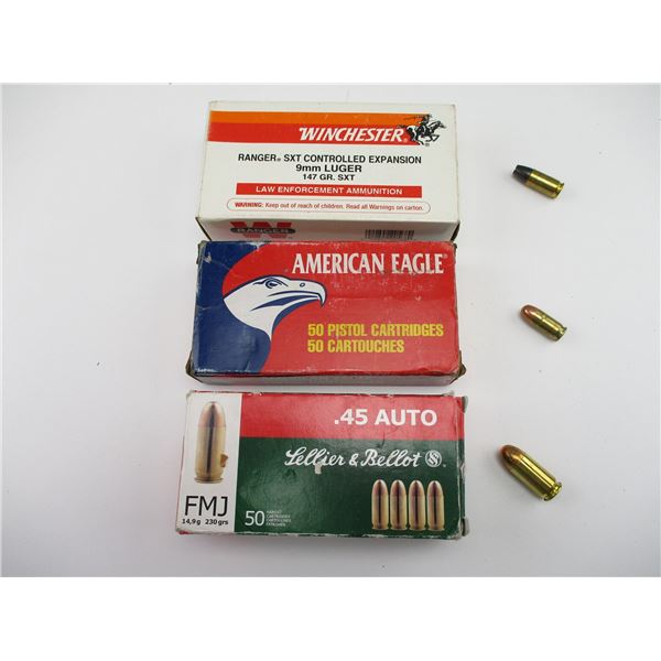 ASSORTED .45 AUTO, 9MM, AND .380 AUTO AMMO LOT