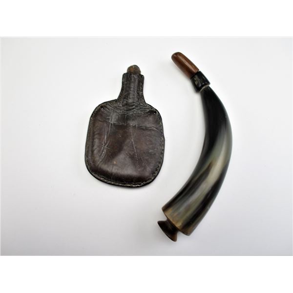 POWDER HORN AND SHOT FLASK LOT