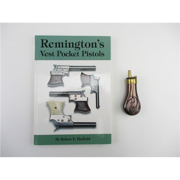 POWDER FLASK AND BOOK LOT
