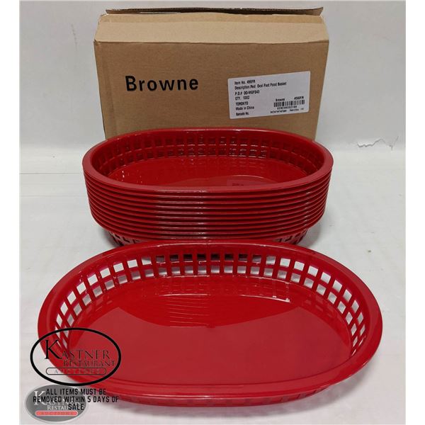 12 NEW BROWNE RED OVAL FOOD BASKETS. 10  X 7 