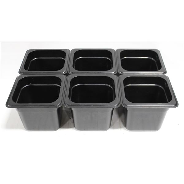 SIX 1/6 SIZE CAMBRO POLYCARB FOOD INSERTS- 6 