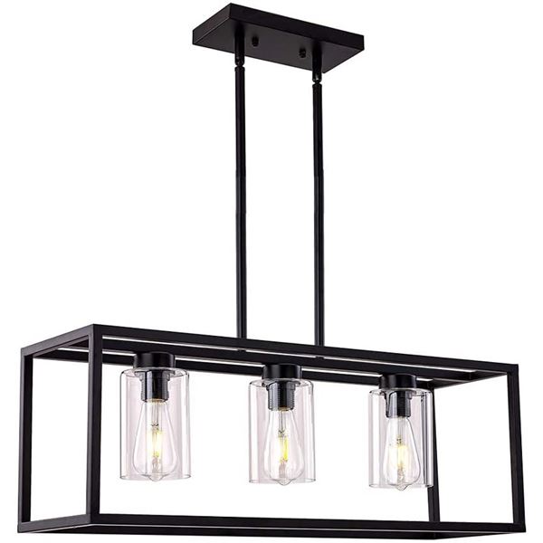 NEW REPACK HANGING 3 LIGHT PENDANT FIXTURE, BLACK