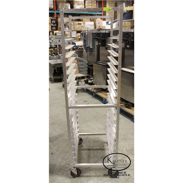 KELMAX SPG 20 SLOT ALUMINUM BAKERS RACK ON CASTERS