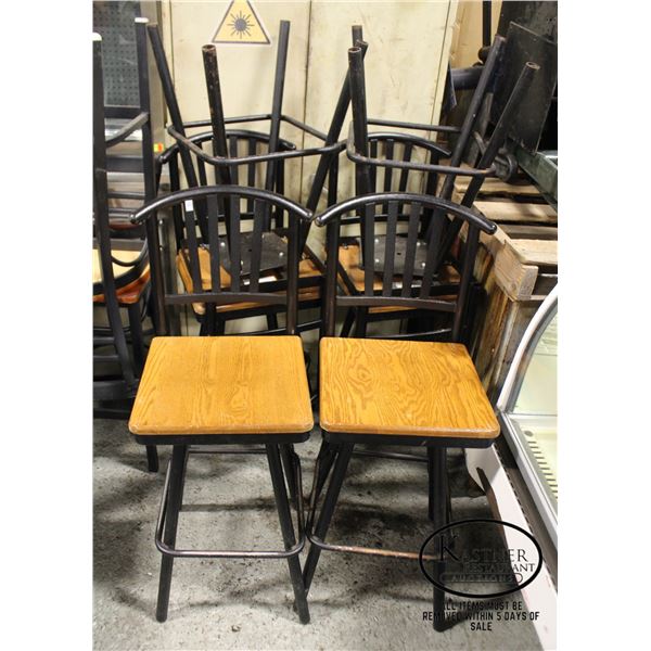 SIX REVOLVING BAR HEIGHT PADDED CHAIRS