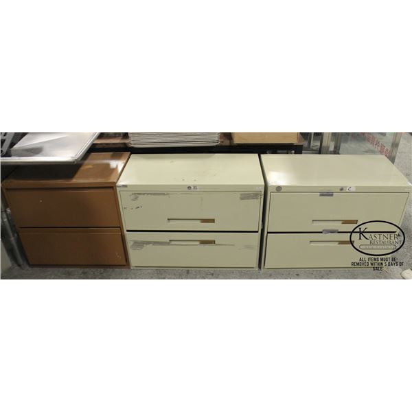 3 ASSORTED FILING CABINETS - 2 DRAWER LATERAL