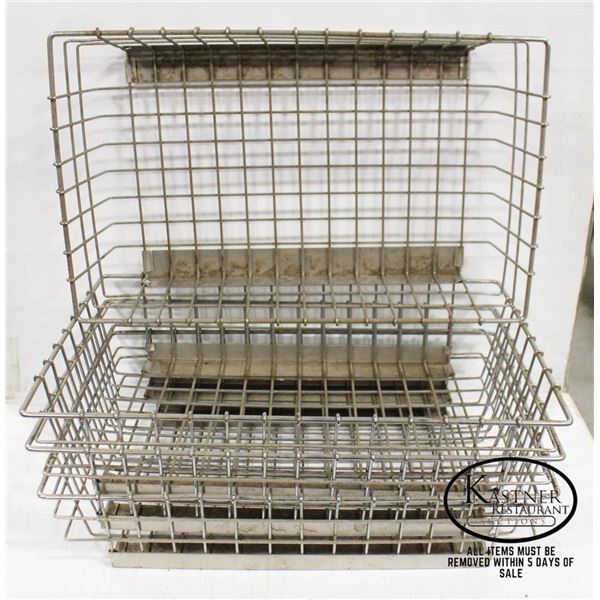 FOUR HEAVY DUTY CHROME WIRE DISPLAY BASKETS