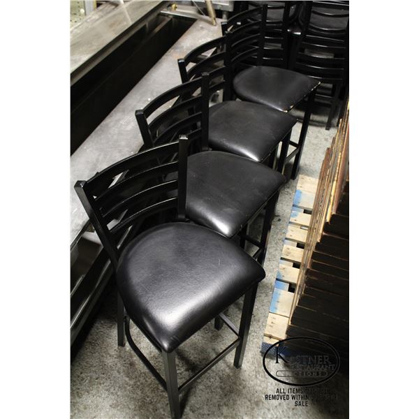 FOUR PADDED BLACK BAR HEIGHT CHAIRS W/ METAL FRAME