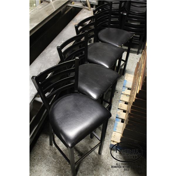 FOUR PADDED BLACK BAR HEIGHT CHAIRS W/ METAL FRAME