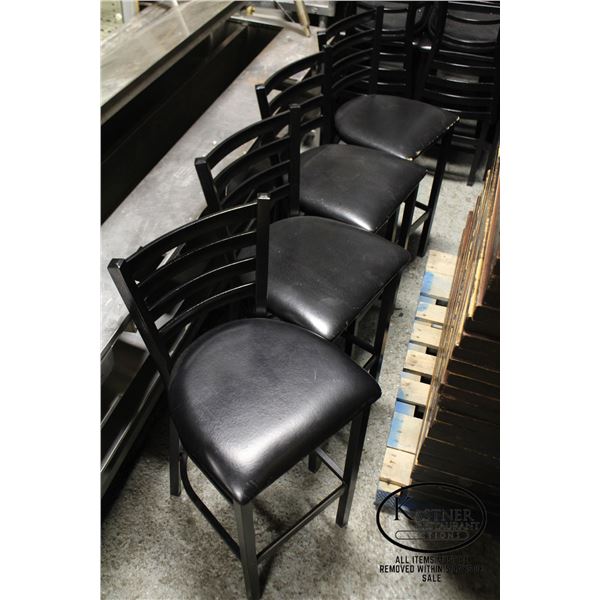 FOUR PADDED BLACK BAR HEIGHT CHAIRS W/ METAL FRAME