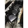 FOUR PADDED BLACK BAR HEIGHT CHAIRS W/ METAL FRAME