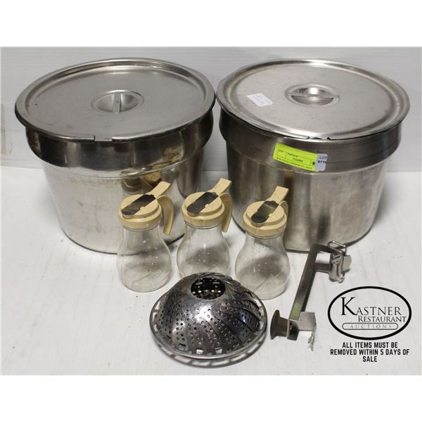 BOX WITH COMMERCIAL SOUP INSERTS WITH LIDS ETC