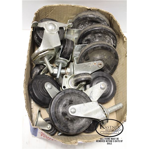 BOX FULL OF VARIOUS SWIVEL CASTORS