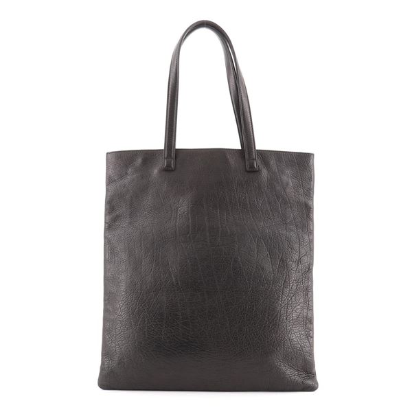 Bvlgari Flat Tote Embossed Leather Tall Black