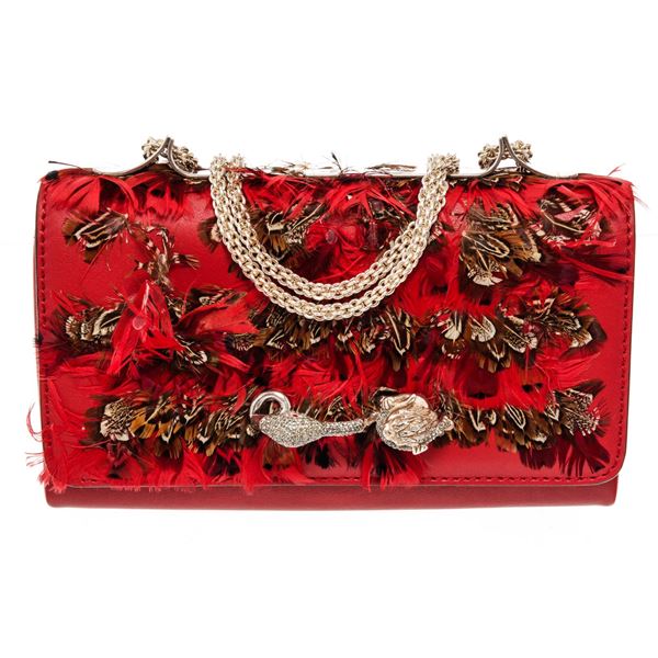 Valentino Red Leather Feather Va Va Voom Clutch