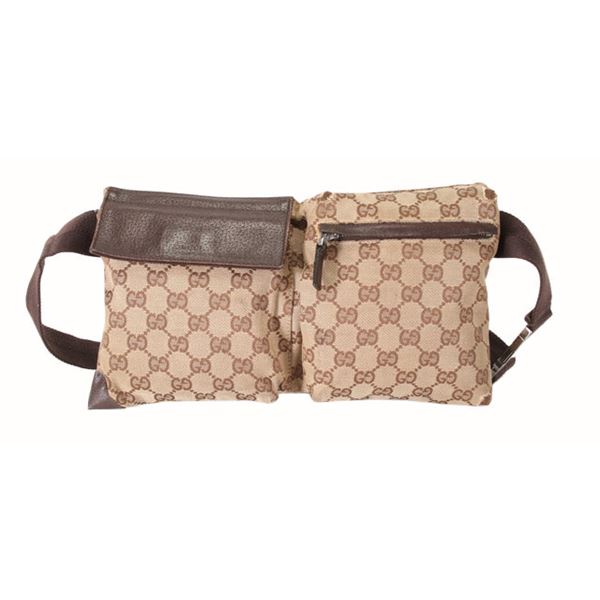 Gucci Beige Brown GG Canvas Web Waist Belt Bag