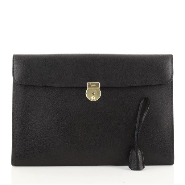 Gucci Vintage Black Leather Flap Portfolio Holder