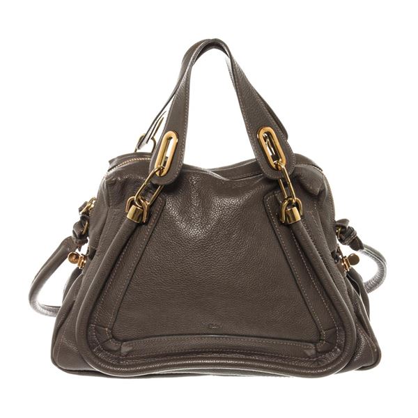 Chloe Dark Brown Pebbled Leather Medium Paraty Satchel Bag