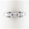 Image 1 : Unique 18k White Gold 0.58 ctw Round Diamond 3 Stone Band Ring w/ Diamond Prongs