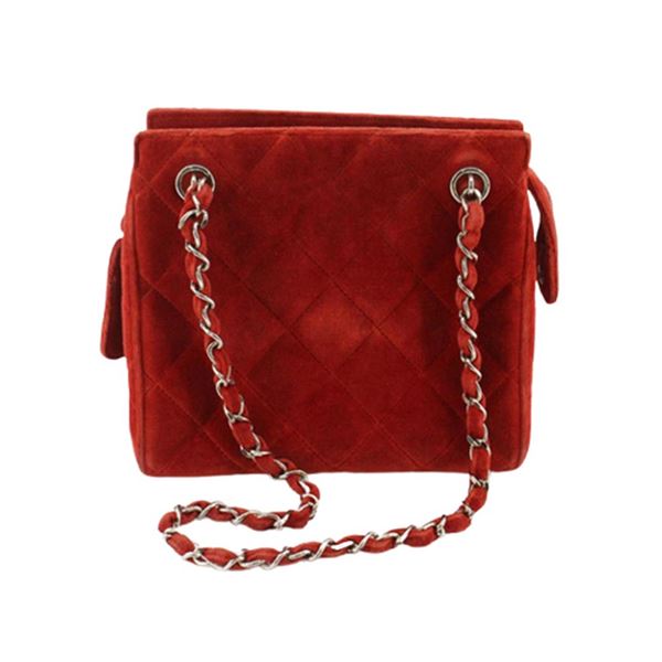 Chanel Red Quilted Suede CC Zip Tote Bag