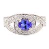 Image 2 : 1.22 ctw Oval Mixed Tanzanite And Round Brilliant Cut Diamond Ring - 14KT White