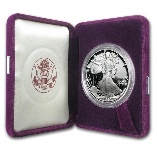 1987-S $1 American Silver Eagle Dollar Proof Coin w/Case & COA