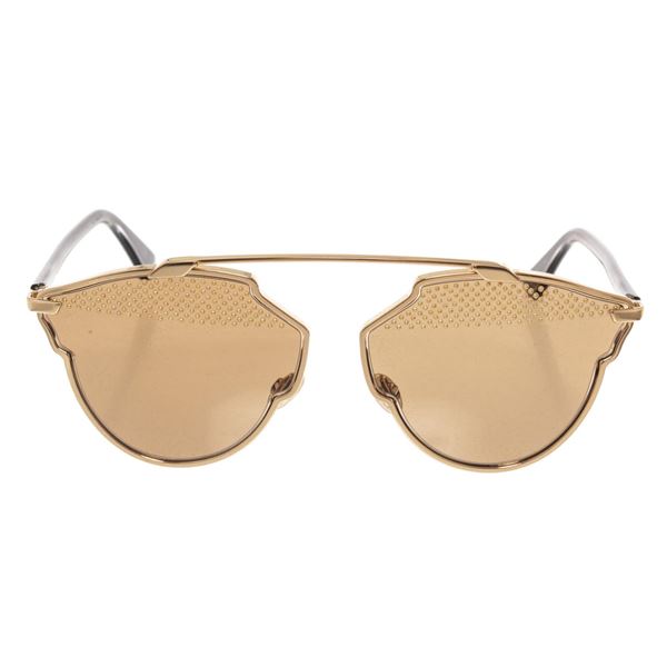 Christian Dior Brown So Real Studded Aviator Tortoise Acetate and Metal Sunglass