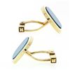 Image 5 : Vintage 14k Yellow Gold Flat Cushion Cut Bluish Gray Chalcedony Swivel Cufflinks