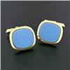 Image 6 : Vintage 14k Yellow Gold Flat Cushion Cut Bluish Gray Chalcedony Swivel Cufflinks