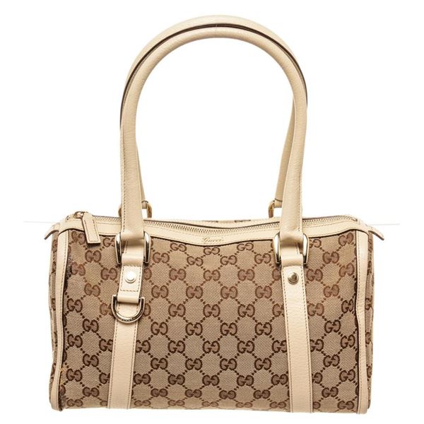Gucci Beige GG Canvas Leather Abbey Boston Bag