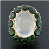 Image 2 : Vintage 14k Gold Large Oval Moonstone Solitaire Round Green Tourmaline Halo Ring
