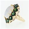 Image 6 : Vintage 14k Gold Large Oval Moonstone Solitaire Round Green Tourmaline Halo Ring