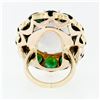 Image 7 : Vintage 14k Gold Large Oval Moonstone Solitaire Round Green Tourmaline Halo Ring