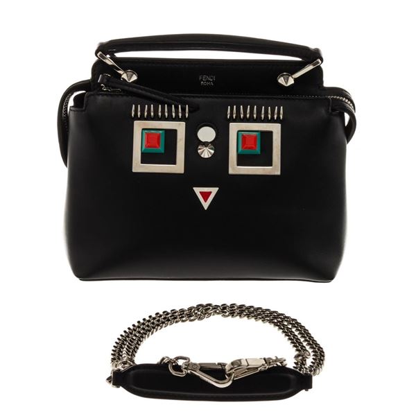 Fendi Black Leather Dotcom Small Shoulder Bag
