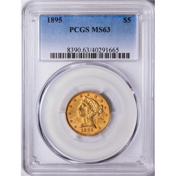 1895 $5 Liberty Head Half Eagle Gold Coin PCGS MS63