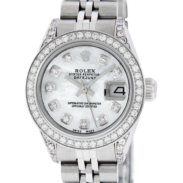 Rolex Ladies Stainless Steel Diamond Lugs MOP Diamond Datejust Wristwatch