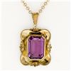 Image 2 : Victorian 8k Gold Octagonal Bezel Set Amethyst Solitaire Pendant Necklace