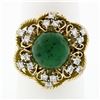 Image 1 : Vintage 18k Yellow Gold Round Jade Solitaire & 0.36 ctw Diamond Halo Frame Ring