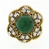 Image 4 : Vintage 18k Yellow Gold Round Jade Solitaire & 0.36 ctw Diamond Halo Frame Ring