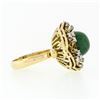 Image 5 : Vintage 18k Yellow Gold Round Jade Solitaire & 0.36 ctw Diamond Halo Frame Ring