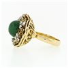 Image 6 : Vintage 18k Yellow Gold Round Jade Solitaire & 0.36 ctw Diamond Halo Frame Ring
