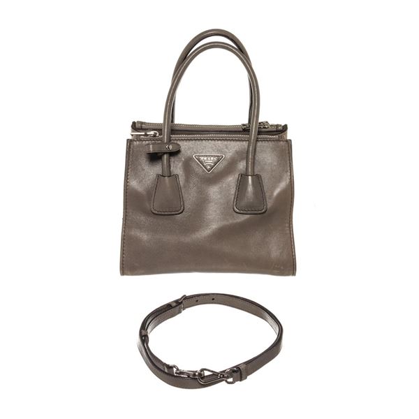 Prada Gray Saffiano Leather Suede Shoulder 2Way Bag