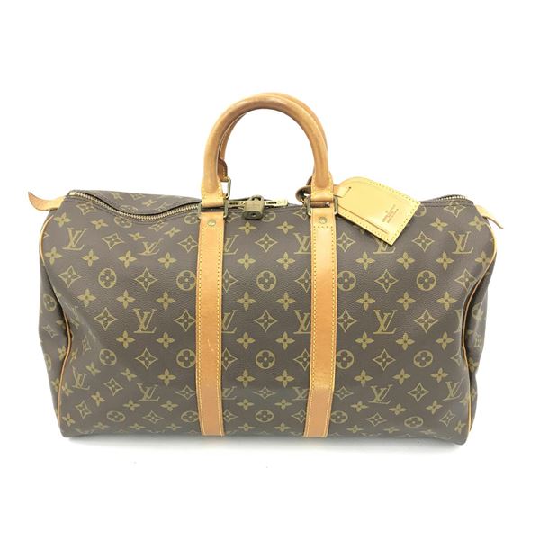 Louis Vuitton Brown Monogram Canvas Leather Keepall 45 cm Duffle Bag Luggage