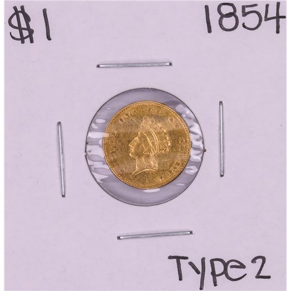 1854 Type 2 $1 Indian Princess Head Gold Dollar Coin