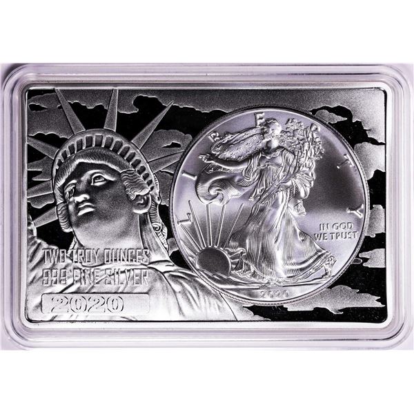 2020 $1 American Silver Eagle Coin & 2oz Silver Bar Set