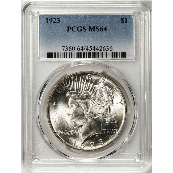 1923 $1 Peace Silver Dollar Coin PCGS MS64