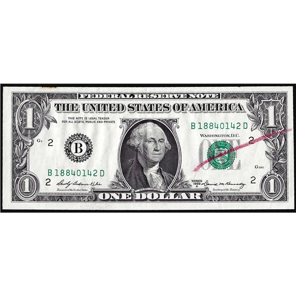 1969A $1 Federal Reserve Note Misaligned Printing Error with BEP Mark