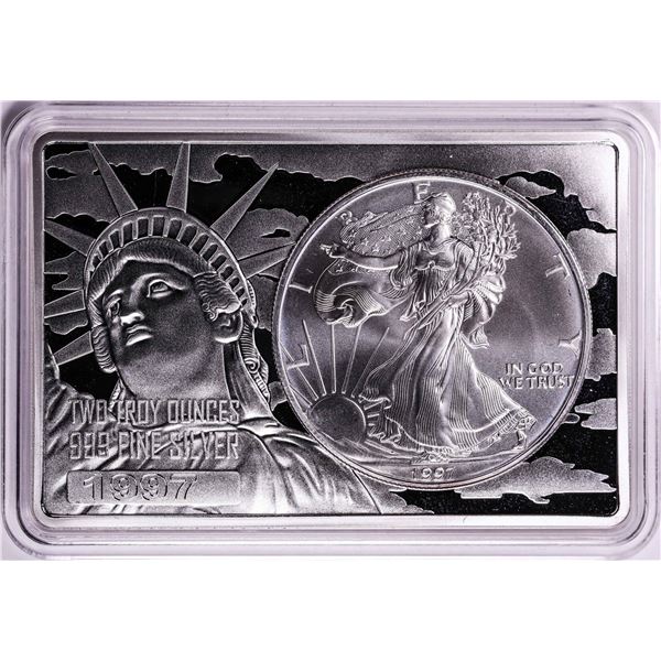 1997 $1 American Silver Eagle Coin & 2oz Silver Bar Set