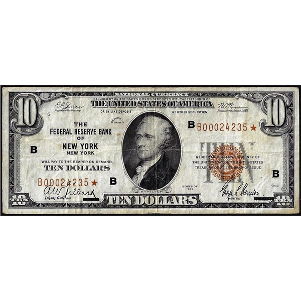 1929 $10 Federal Reserve Bank Star Note New York